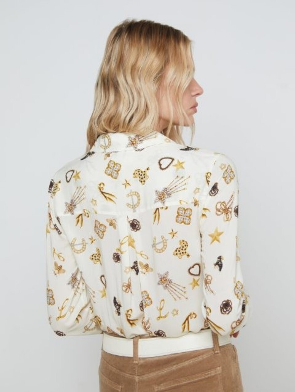 L’AGENCE Ivory Lucky Charm Print Button Down Blouse Size M